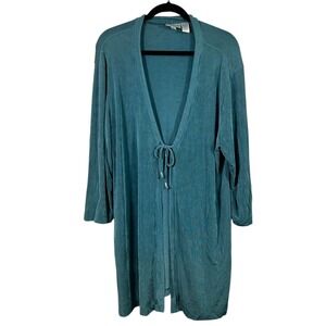 Chico's Travelers Teal Liquid Knit Duster Tie Front Cardigan‎ Size 3 (XL)
